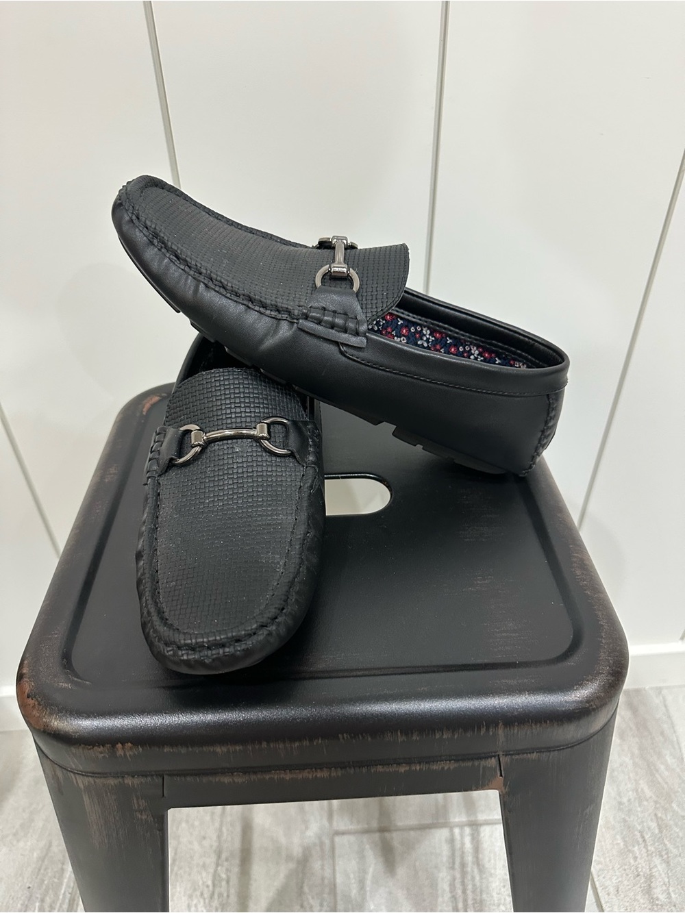 Men's Black Slip-On Driving Loafers with Metal Bit Accent